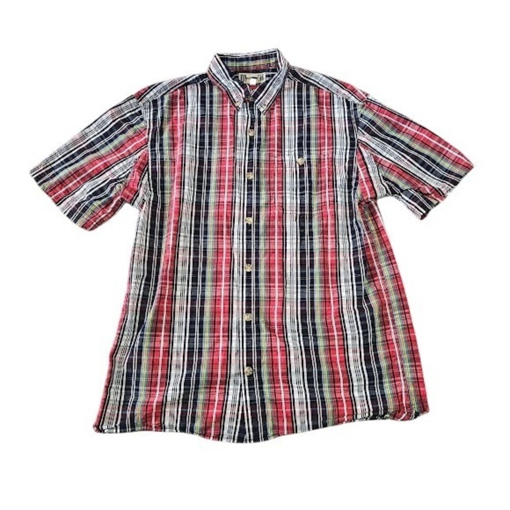 Duluth Trading Co Button Down Shirt Men Medium Red Plaid Short Sleeve Workwear